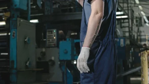 Portrait of Tired Factory Worker Stock Footage
