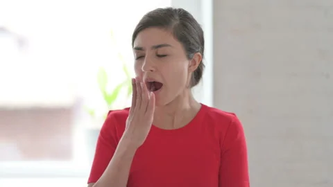 Portrait of Tired Indian Woman Yawning, Need Rest Stock Footage