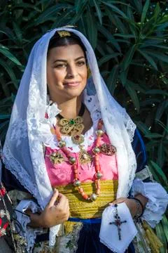 Portrait in traditional Sardinian costume Stock Photos