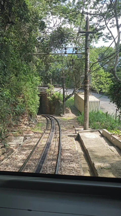 Portrait Train Window View of Rack Railway Track, Corcovado, Brazil – Vertical Stock-Footage 306480247