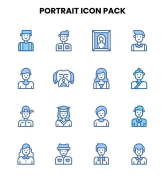Portrait Two Colour Graphics Icons Pack Stock Illustration