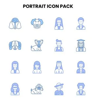 Portrait Two Colour Vector Icons Pack Stock Illustration