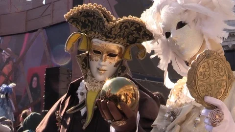 Portrait Of Two Mask During The Carnival In Venice. Stock Footage 105694645