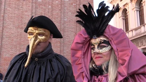 Portrait Of Two Mask During The Carnival In Venice. Stock Footage 105953682