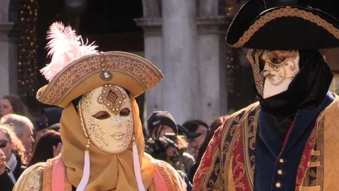 Portrait Of Two Mask During The Carnival In Venice. Stock Footage 105953694