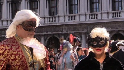 Portrait Of Two Mask During The Carnival In Venice. Stock Footage 105953695
