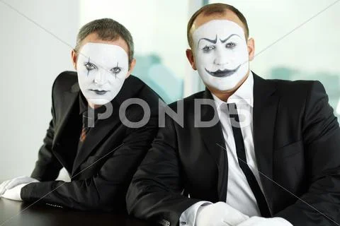 Portrait of two mimes representing business people Stock Photos
