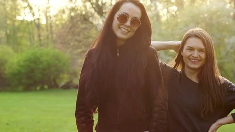 Portrait of two young beautiful brunettes Stock Footage 74459688