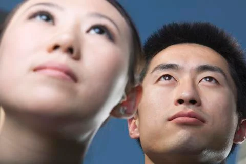 Portrait of two young people, face only Stock Photos
