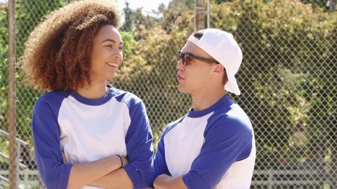 Portrait of two young softball players 스톡 동영상 80133849