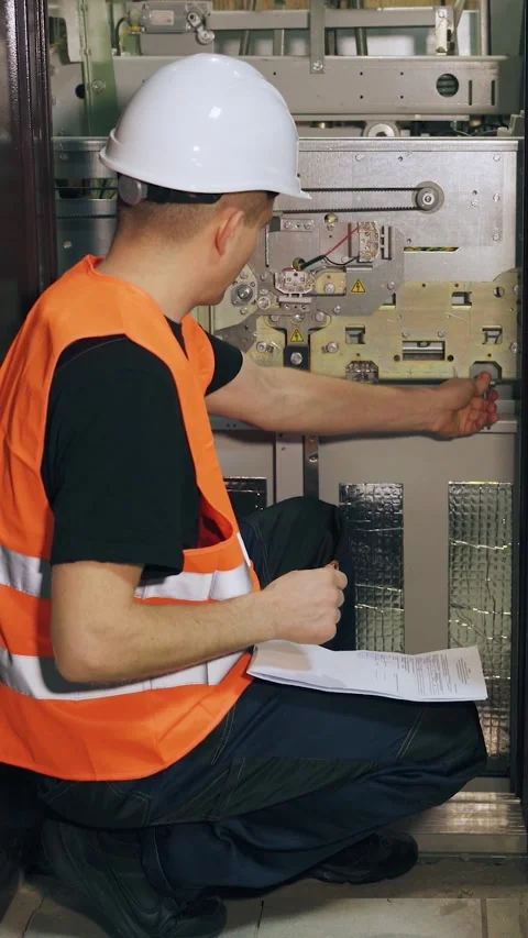 Portrait of a utility service engineer performing an inspection of modern Vídeos de archivo 300877606