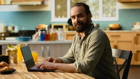 Portrait of video editor working remotely editing multimedia content Stock Photos