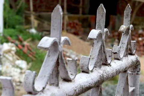 Portrait view of white rusty Swing Gates Stock Photos