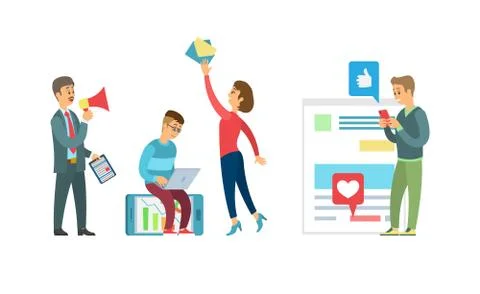 Portrait View of Workers, Using Gadgets Vector Stock Illustration