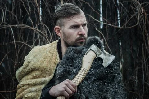 Portrait of a viking with an axe Foto stock