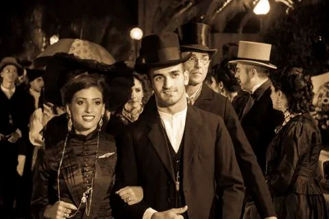Portrait in vintage costumes Stock Photos