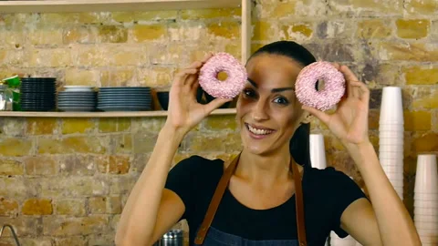 Portrait of waitress having fun at work. Stock Footage 94340837