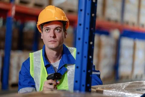 Portrait white caucasian warehouse checking Stock Photos