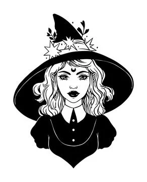 Portrait of a witch with a hat Ilustración de archivo