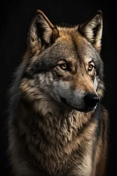 Portrait of a wolf on a dark background. Ai generated illustration Illustrazione stock