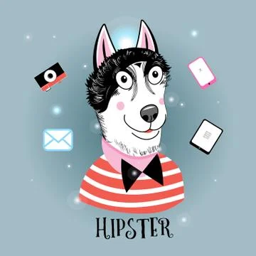 Portrait of a wolf hipster Stock Illustration