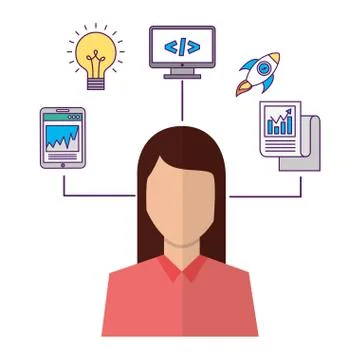 Portrait of woman coding programmer 스톡 일러스트