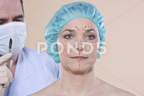 Portrait Of A Woman With Lines On Her Face For A Cosmetic Surgery