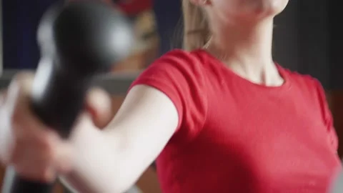 Portrait of woman practicing on run machine in gym. Stock Footage 154894258