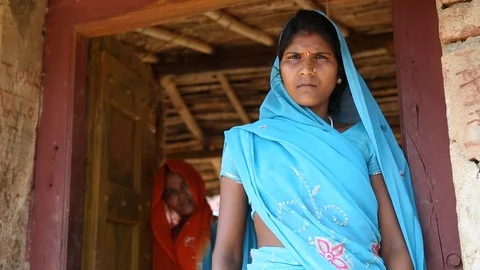 Portrait of a woman in a rural village in IndiaStock Footage