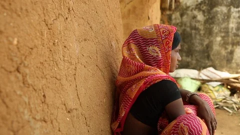 Portrait of a woman in a rural village in IndiaStock Footage