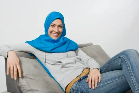 Portrait of a woman wearing a Hijab and jeans Stock Photos