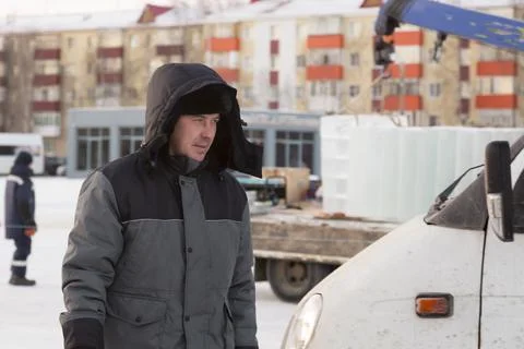 Portrait of a worker at a construction site 스톡 사진