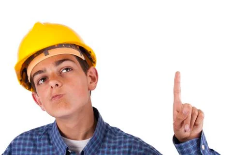Portrait of worker with helmet thinking Stock Photos