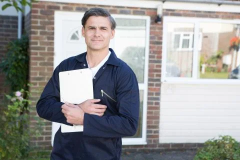 Portrait Of Workman Preparing Estimate For Work On House Stock Photos