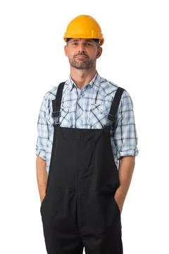 Portrait of workman on white Stock Photos