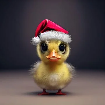Portrait of a yellow chick with a curious glance and a Christmas, Santa hat Stock Illustration