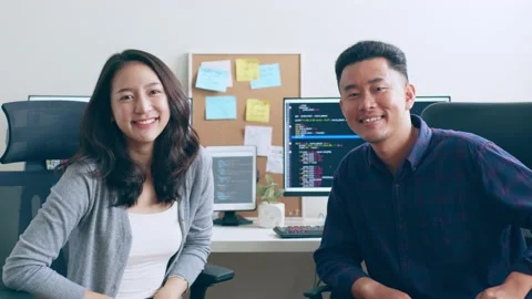 Portrait young Asian developer programmer, software engineer Stock Footage 221023416