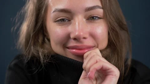 Portrait of young beautiful seductive full-lipped brunette woman, attractive Stock Footage 150588196