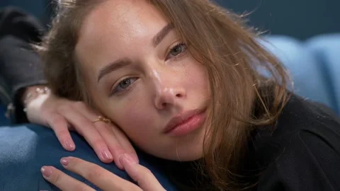 Portrait of young beautiful seductive full-lipped brunette woman, attractive Video stock 150588242