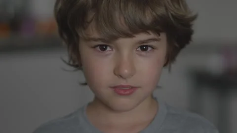 Portrait Young Boy Looking at Camera. Face Contemplative Child. Close-up Po.. Video stock 317719113