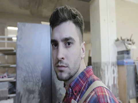 Portrait of a young carpenter. Stock Footage 74914850