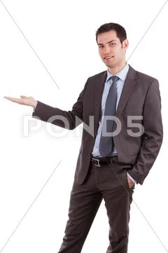 Portrait of a young caucasian business man holding something Stock Photos
