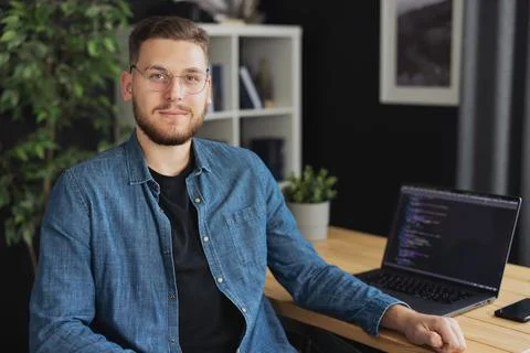 Portrait of young coder man 写真素材