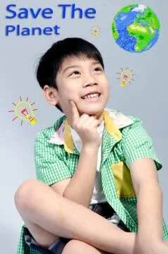 Portrait of young cute boy, save the world concept Stock Illustration