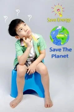Portrait of young cute boy, save the world concept Stock Illustration