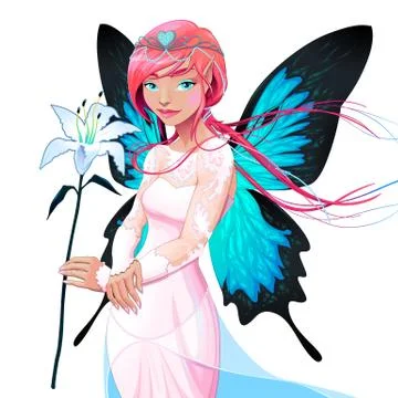 Portrait of a young fairy with a wedding dress and flower Stock Illustration