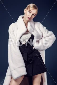 A portrait of a young fashionable woman in a white mink coat. Beauty, fashion Stock Photos