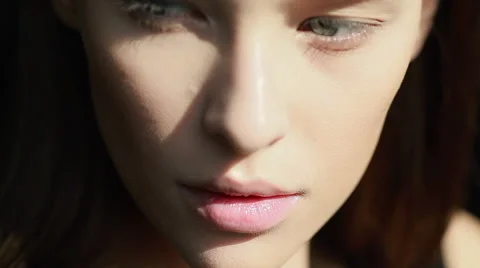 Portrait of a young female model looking at camera. Close-up Stock Footage 54635848