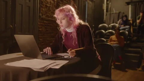 Portrait of Young Female Playwright Working in Theater Stock Footage 247780191