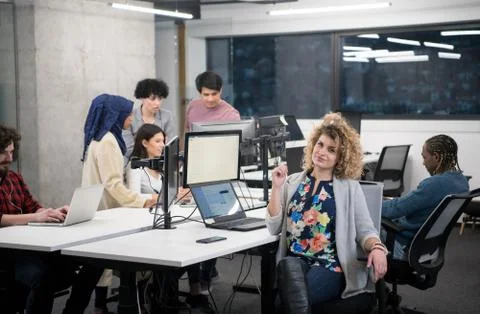 Portrait of young female software developer Stockfoto's